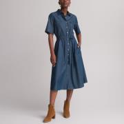 Robe denim évasée, longueur midi, 3/4