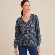 Blouse col V, imprimé floral, manches longues