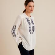 Blouse brodée, col rond, manches longues