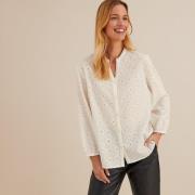 Blouse broderie anglaise, col rond, manches 3/4