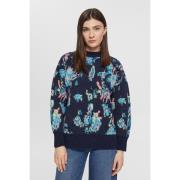 Pull col rond en grosse maille motif floral