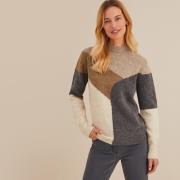 Pull intarsia, col montant, en grosse maille