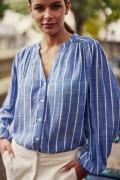 Blouse fluide col V, rayée manches longues BLUE