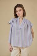 Blouse à rayures, manches courtes, col V