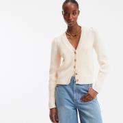 Cardigan court col v en grosse maille, boutonné