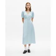 Robe midi col V, fluide et évasée, manches courtes
