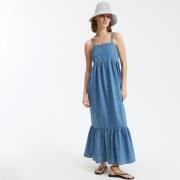 Robe longue évasée à fines bretelles, en denim