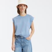 T-shirt col rond sans manches, épaules froncées