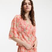 Blouse col V imprimée, manches 3/4
