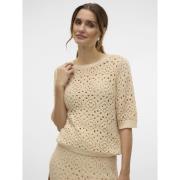 Pull col rond brodé manches 3/4