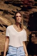 T-shirt col V en lin et viscose, THANA