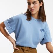 T-shirt col rond broderie poitrine manches courtes