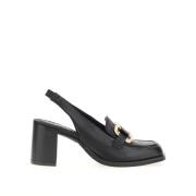Mocassins slingback à talons, cuir