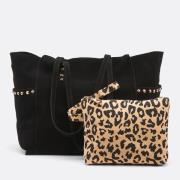 Sac cabas en cuir souple, pochette imprimé léopard