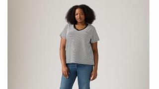 T-shirt rayé col V, à manches courtes
