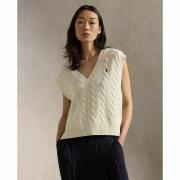 Pull sans manches col V logo poitrine