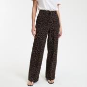 Pantalon droit taille haute, jacquard léopard