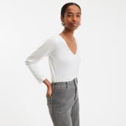 T-shirt en coton bio, col V, manches longues