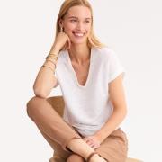 T-shirt en lin, col V, manches courtes