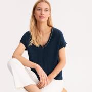 T-shirt en lin, col V, manches courtes