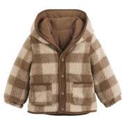 Manteau à capuche et à carreaux en sherpa