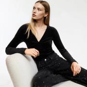 Body en velours col croisé, effet cache-cœur